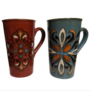 Gibson Everyday line of stoneware mugs with a floral or medallion design.